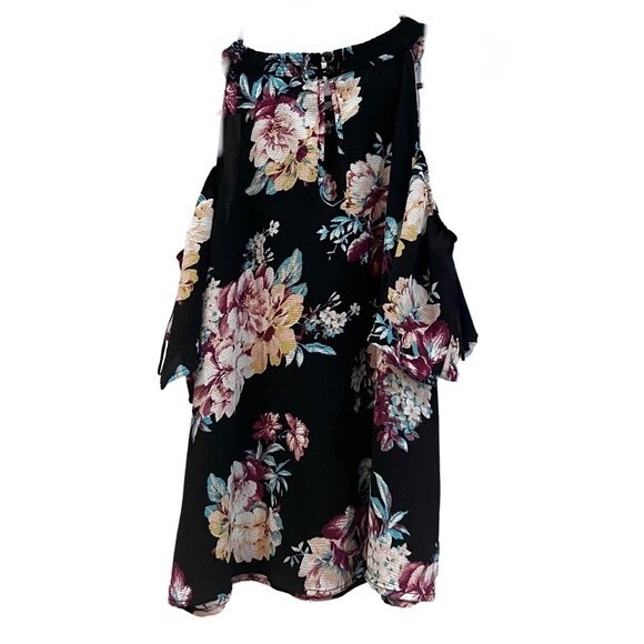 Lily Black cold shoulder black floral top size medium - Picture 2 of 7